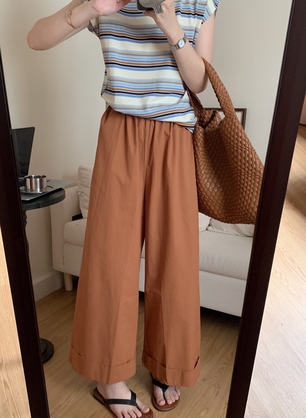 Áo Thun Cotton Cổ Tròn Kẻ Sọc Màu Sắc Tương Phản Phong Cách Hàn Quốc Thời Trang Mùa Hè 65919