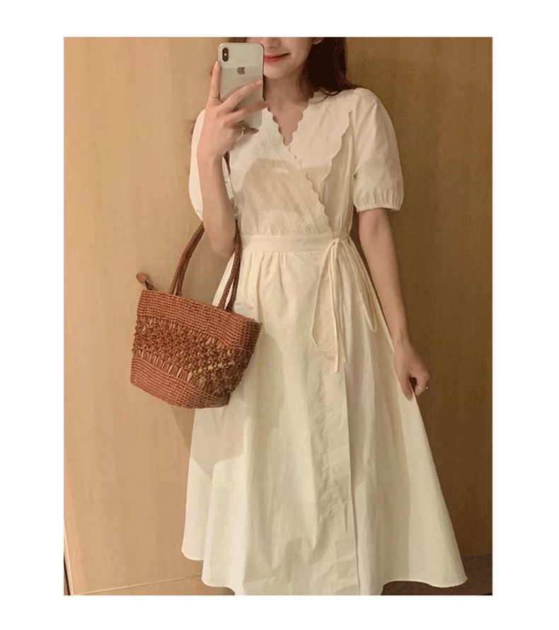 Đầm Trắng Cổ Chữ V Phong Cách Retro Pháp Thời Trang Mùa Hè Hàng Mới 62093