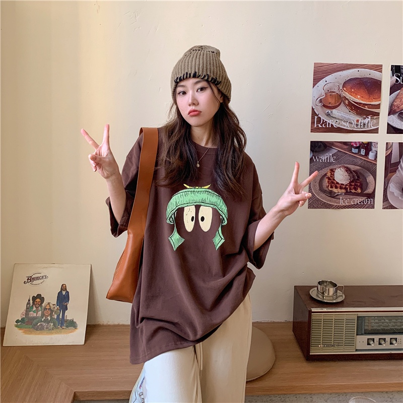 Áo Thun Tay Ngắn Dáng Rộng In Họa Tiết Vui Nhộn Thời Trang Mùa Hè Hàng Mới Dành Cho Bạn Nữ