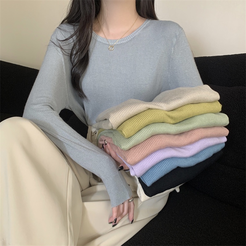 Áo Dệt Kim Dài Tay Cổ Tròn Dáng Ôm Phong Cách Mới 66488