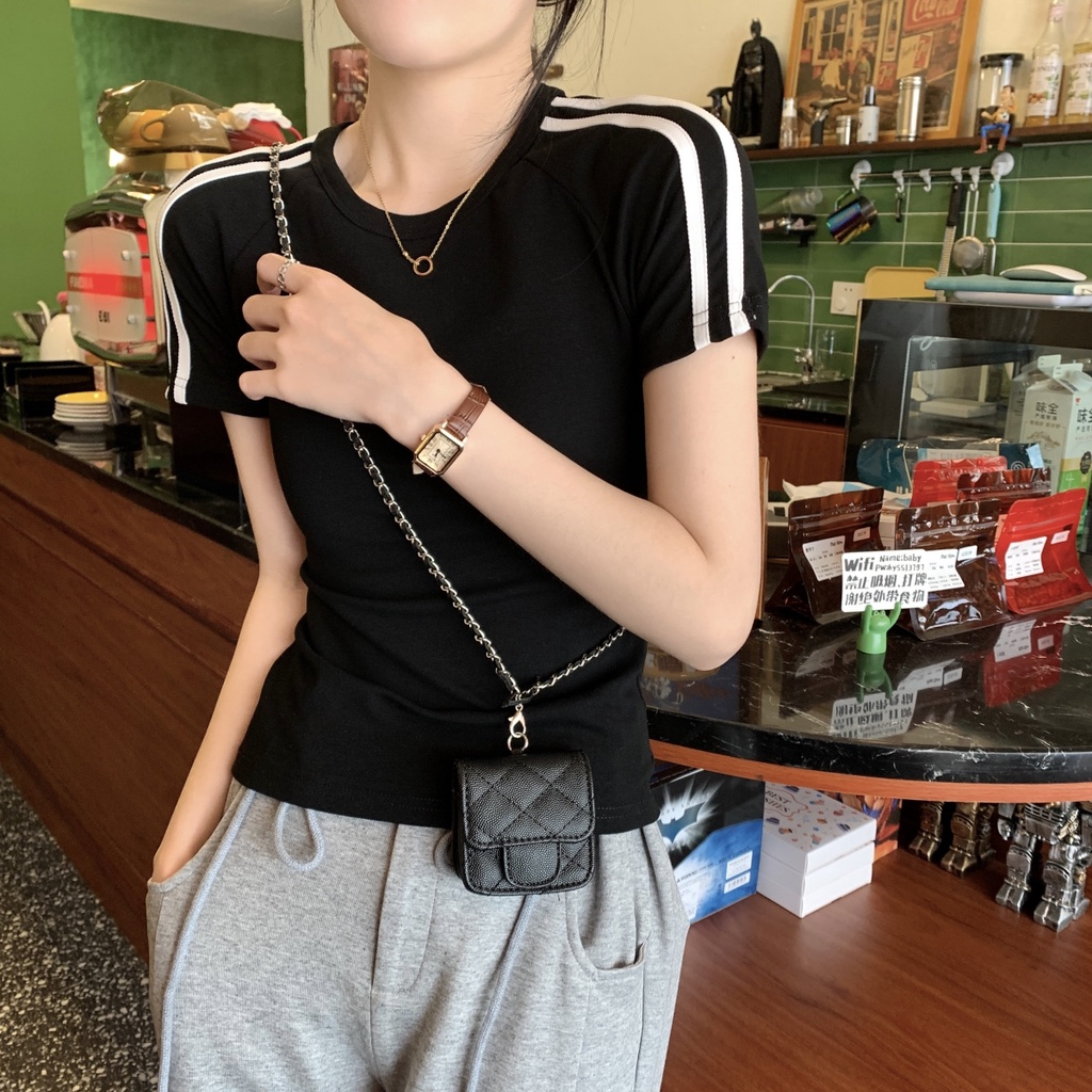 Áo Thun Tay Ngắn Dáng Ôm Màu Sắc Tương Phản Thời Trang Xuân Hè Phong Cách Hàn Quốc 63664