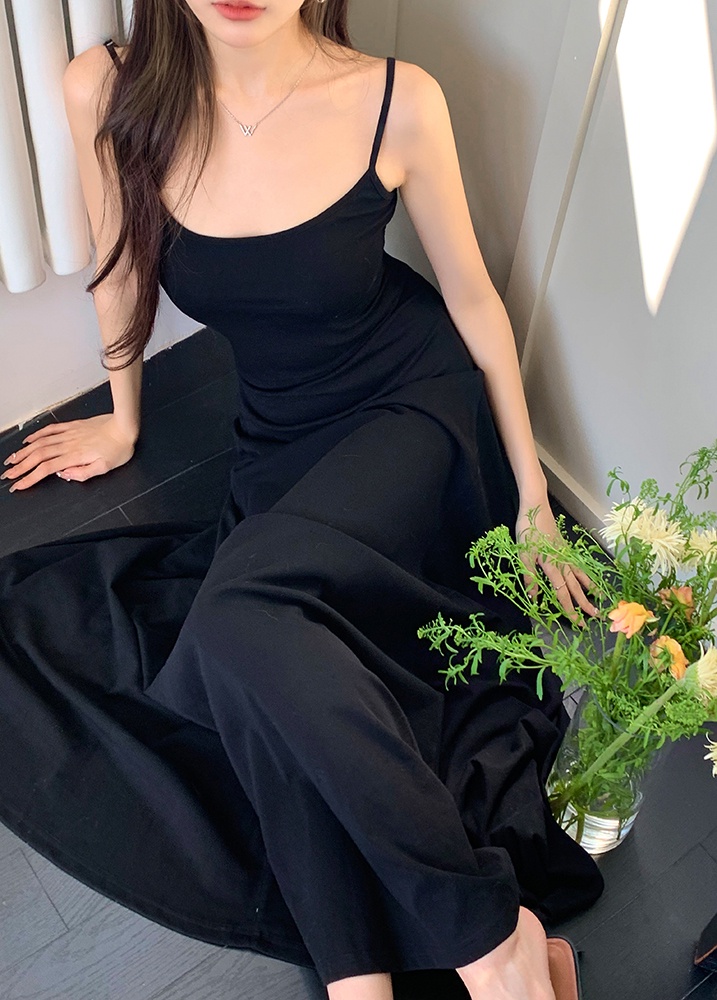 Đầm Hai Dây Dáng Dài Màu Đen / Xám Đơn Giản Thời Trang Cho Nữ 63430