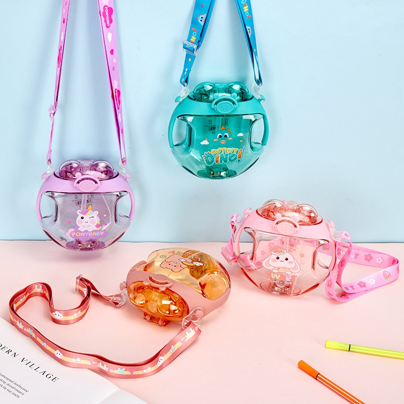 Backpack Bear Bình Nước Nhựa Hình Bánh Donut 450ml Có Ống Hút Và Đèn Dễ Thương