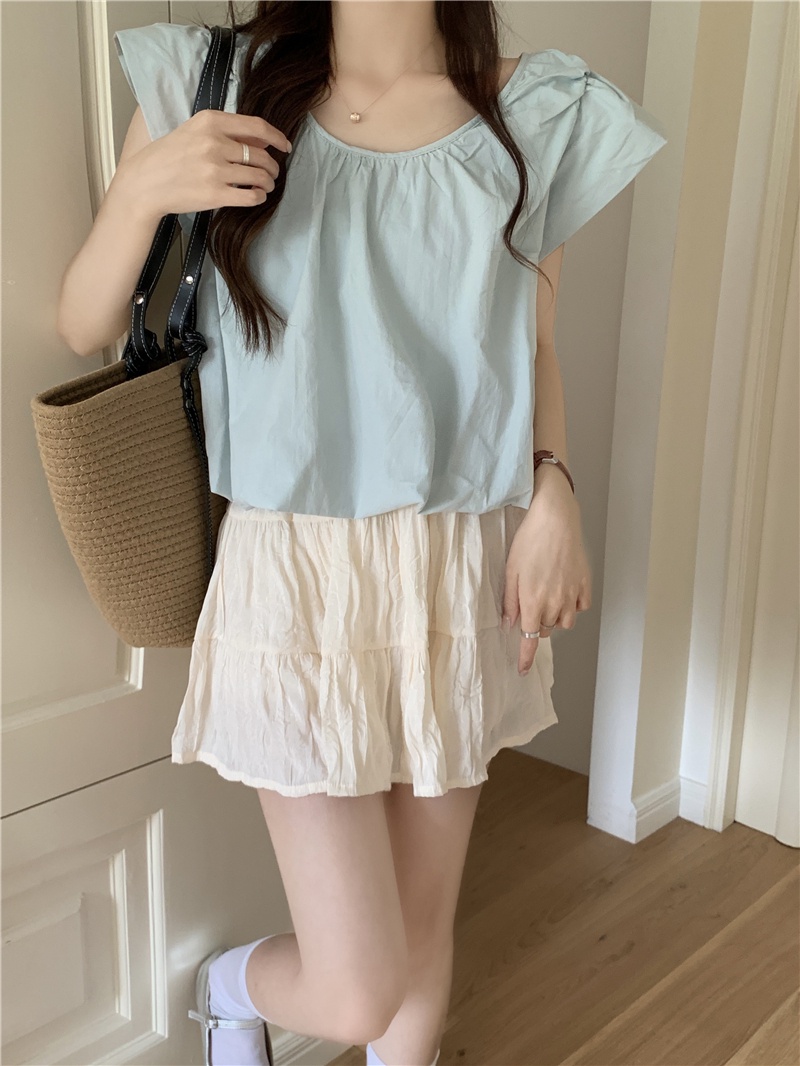 65275 Áo Sơ Mi Cotton Cổ Tròn Ngọt Ngào