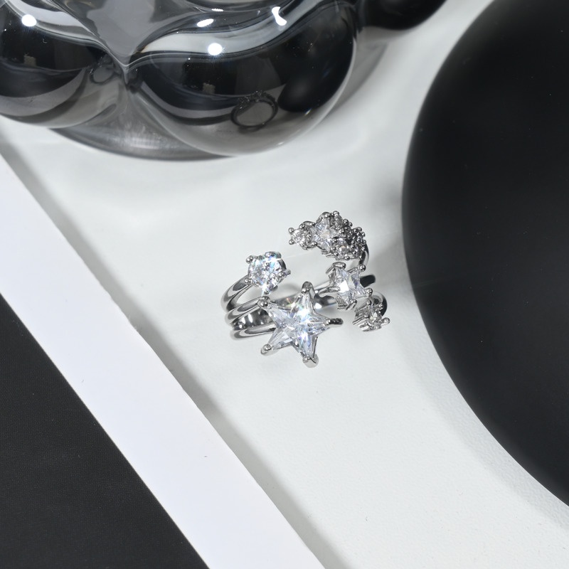 Nhẫn Hở Đính Đá zircon Hình Ngôi Sao Phong Cách hip hop Đường Phố Cá Tính Cho Nam Và Nữ