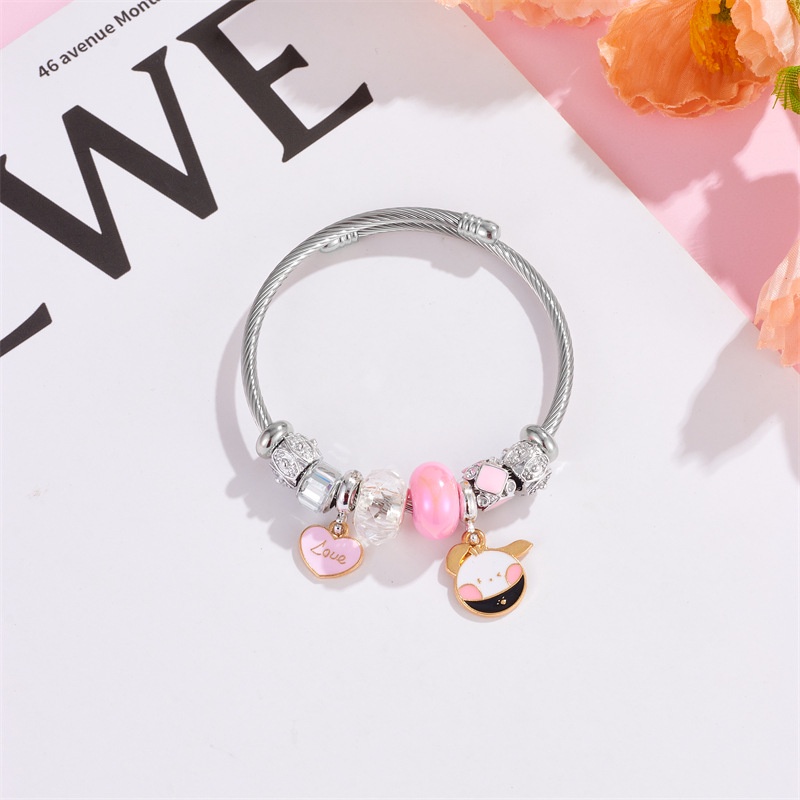 Vòng Tay Hở Bằng Thép Không Gỉ Họa Tiết Hoạt Hình Kuromi Melody Dễ Thương Cho Nữ