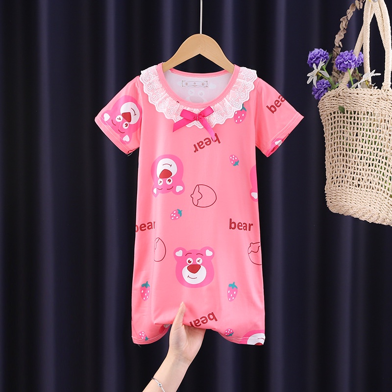 Váy ngủ đồ ngủ gấu dâu Lotso Cho Bé Gái Đầm Ngủ In Hình Kuromi Dễ Thương Váy Pijama Cho Bé Gái