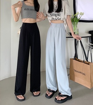 66626 quần tây nữ rộng cài nút phong cách mới