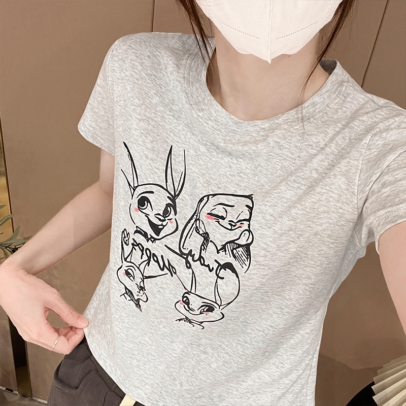 Áo Thun Tay Ngắn In Hình Thỏ Dễ Thương Vải Cotton Thời Trang Mùa Hè 62434