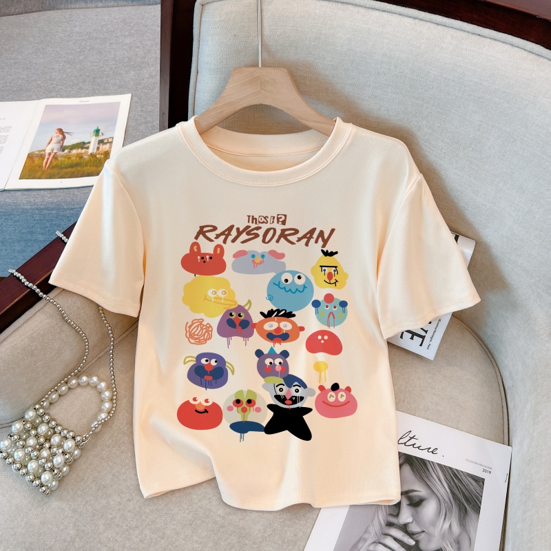 Áo Thun Cotton Dáng Ôm Ngắn Tay In Hoạt Hình Thời Trang Mùa Hè Năng Động 63082