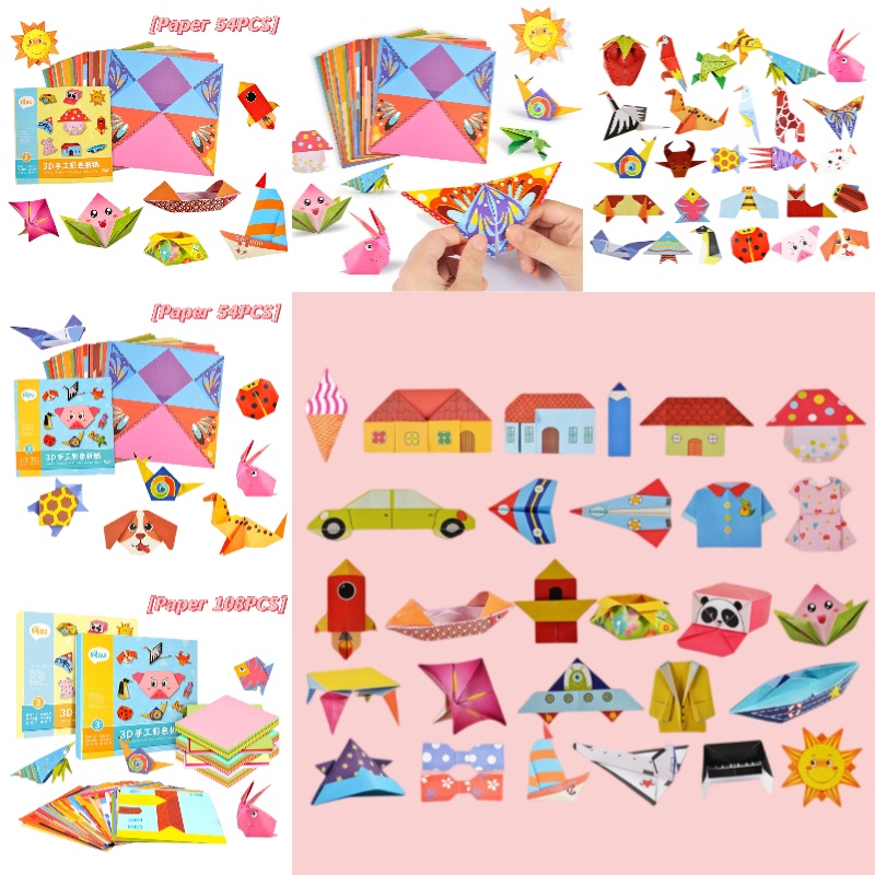 Bộ 108 Miếng Giấy Xếp Hình Động Vật 3D Giáo Dục Sớm Cho Bé DIY