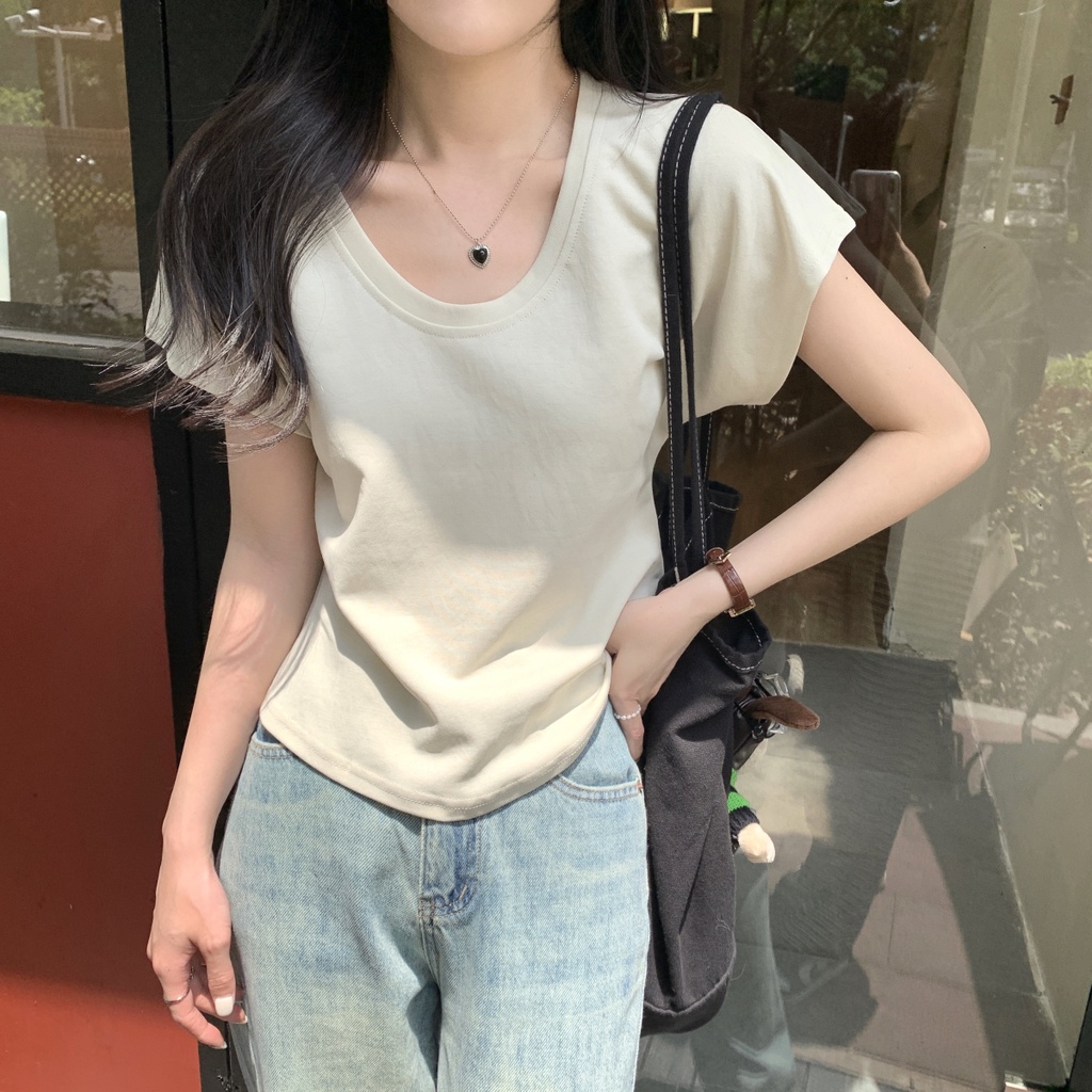 Áo Thun Cotton Dáng Rộng Ngắn Tay Phong Cách Hàn Quốc Thời Trang Xuân Hè Sành Điệu 63531