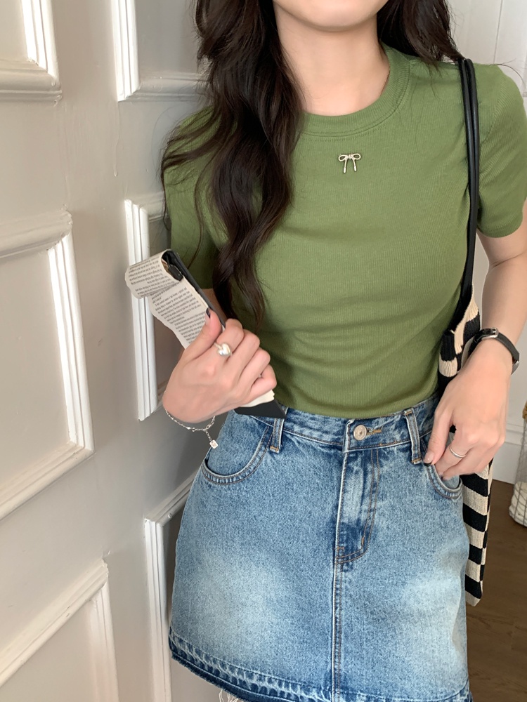 Áo Thun Cotton Co Giãn Thoải Mái Đính Nơ Nhỏ Xinh Xắn 63858