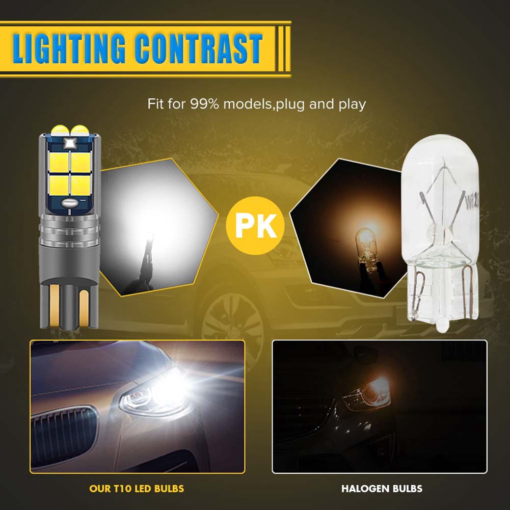 Set 2 Đèn LED T10 W5W 168 194 Ánh Sáng Cam Siêu Sáng Dành Cho Ô Tô