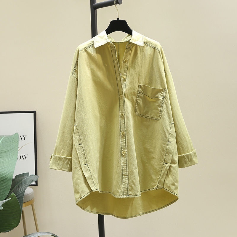 Áo Sơ Mi Dài Tay Dáng Rộng Cỡ Lớn Thiết Kế Giản Dị Thời Trang