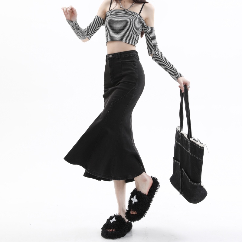 Chân Váy Denim Đuôi Cá Lưng  RENJIANVSHENG Cao Thời Trang Dành Cho Nữ