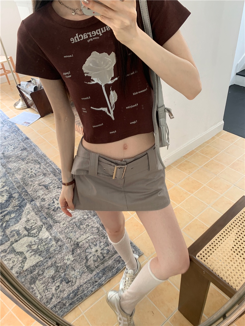 Áo Thun Dáng Ôm In Chữ Và Hoa Hồng Phong Cách Hàn Quốc Thời Trang Mùa Hè Hàng Mới 64491