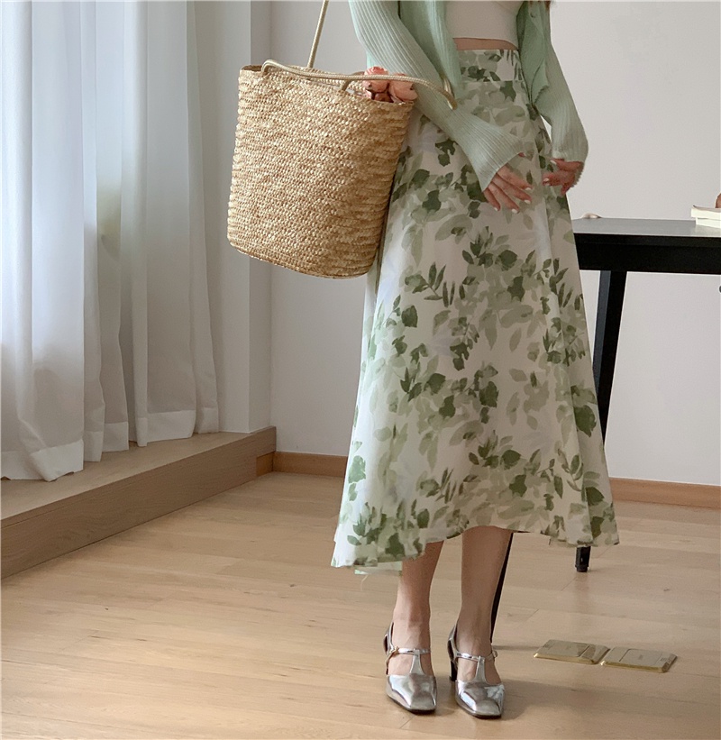 Chân Váy Chữ a Viền Voan In Họa Tiết Hoa Phong Cách Xuân Hè Mới 64597