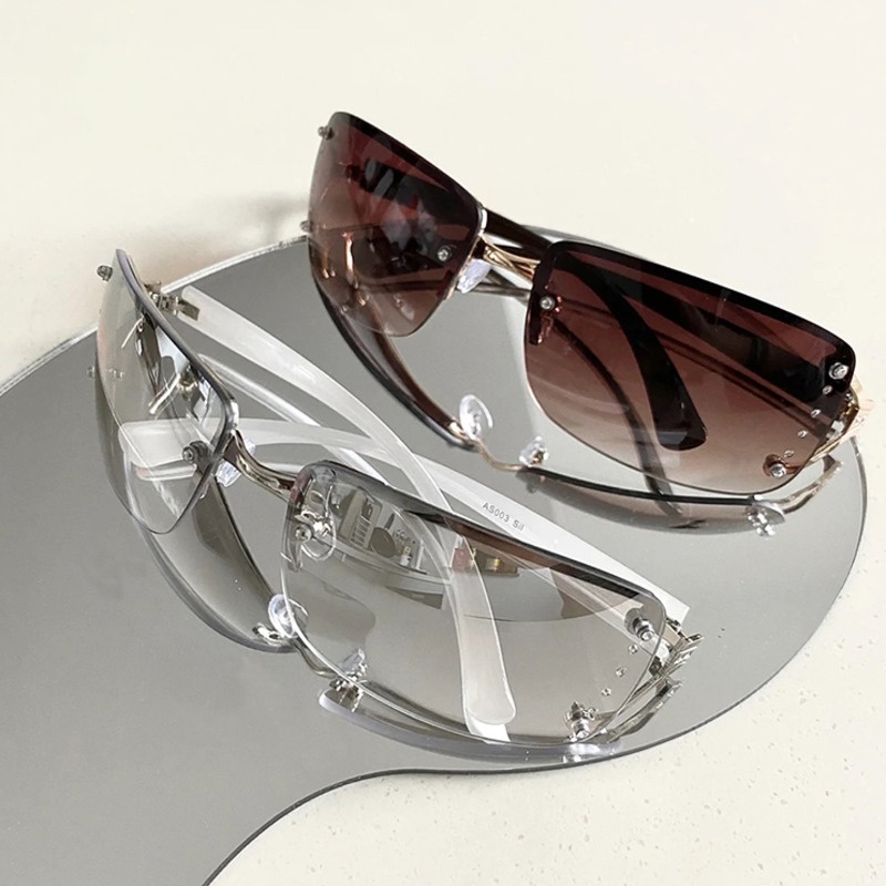 Kính Mát Không Gọng Y2K Đính Kim Cương Giả Phong Cách Đường Phố retro Cho Nữ