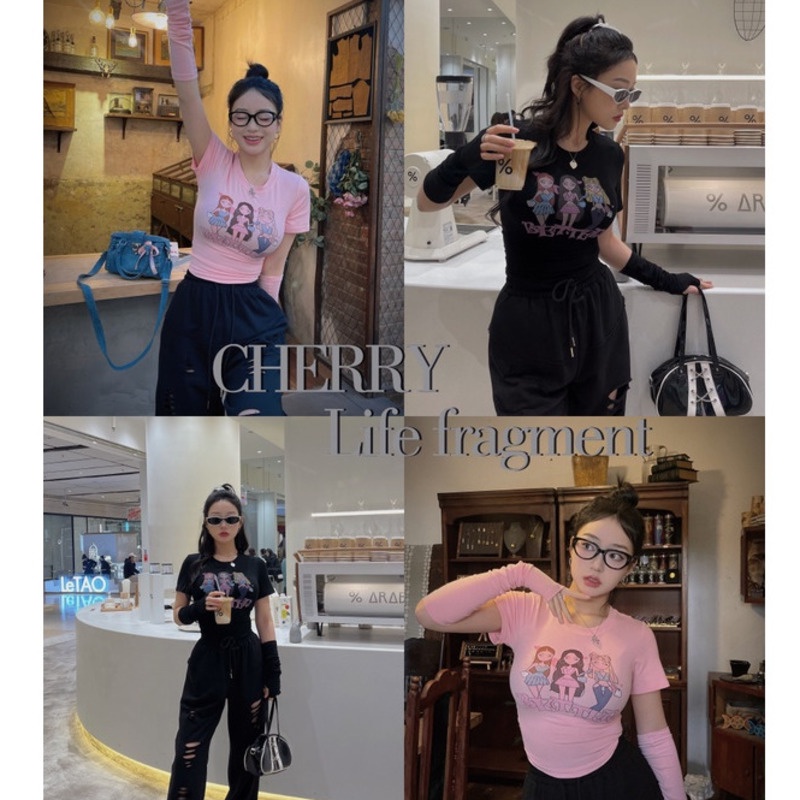 Áo Thun Tay Ngắn Họa Tiết In + Áo Có Thể Tháo Rời