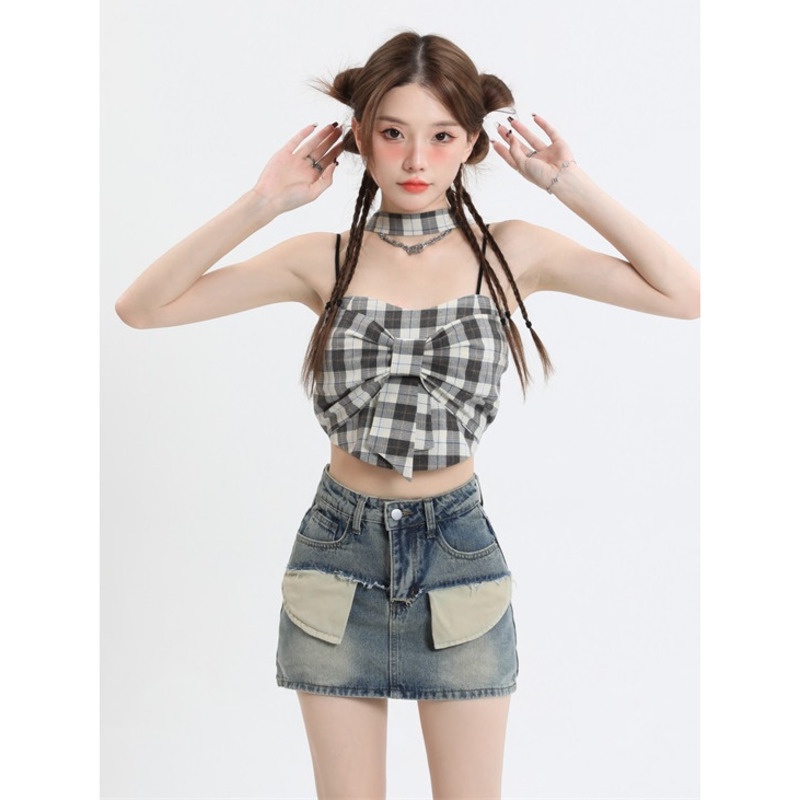 Chân Váy Denim Lưng Cao Dáng  RENJIANVSHENG Chữ a Trẻ Trung Năng Động Dành Cho Nữ