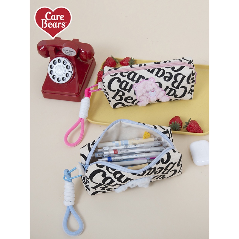 Túi Đựng Bút / Đồ Trang Điểm Bằng Vải Canvas Tay Cầm Hình Gấu Chăm Sóc Da Cho Học Sinh