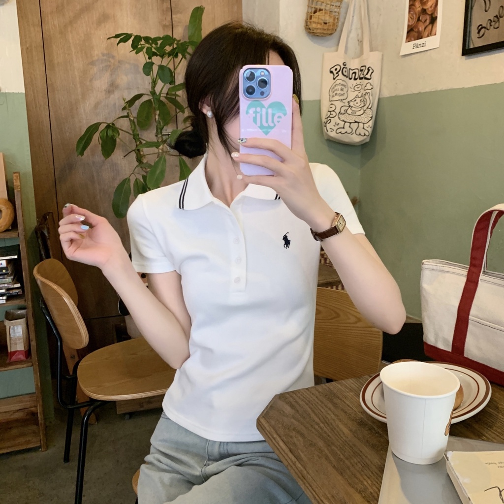 Áo Thun polo Nữ Tay Ngắn Thêu Họa Tiết Cổ Điển 63532