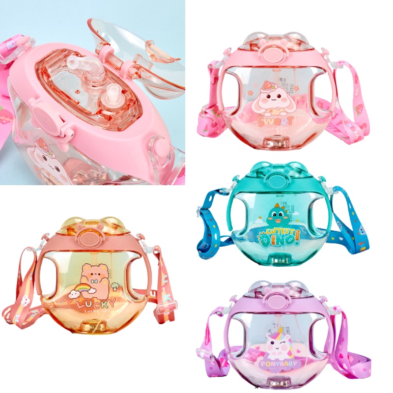 Backpack Bear Bình Nước Nhựa Hình Bánh Donut 450ml Có Ống Hút Và Đèn Dễ Thương
