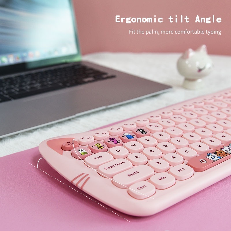 Bàn Phím Và Chuột Không Dây 2.4GHz Màu retro Dễ Thương Tương Thích Với Windows, Máy Tính Để Bàn