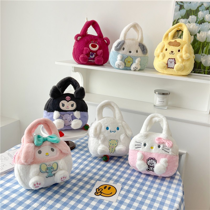 Túi Xách Tay Bằng Lông Nhung Hình Sanrio Kuromi Melody Hello Kitty Làm Quà Tặng Cho Bé Gái