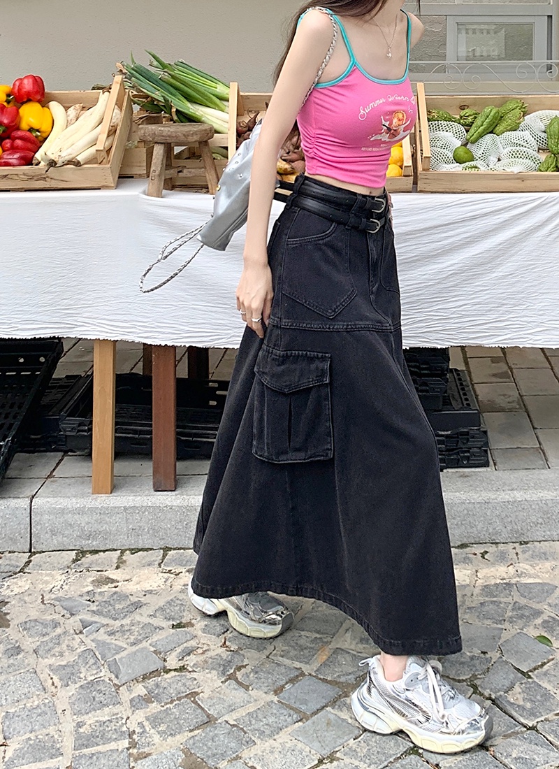 Chân Váy Yếm Denim Chữ a Lưng Cao Phong Cách Mỹ Thời Trang Mùa Hè Hàng Mới 65965