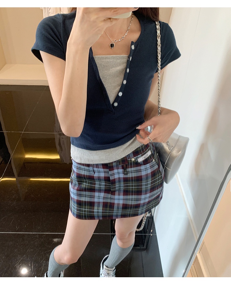 Chân Váy Sọc Ca Rô Lưng Cao Thời Trang Mùa Hè Phong Cách Retro Mới 64101