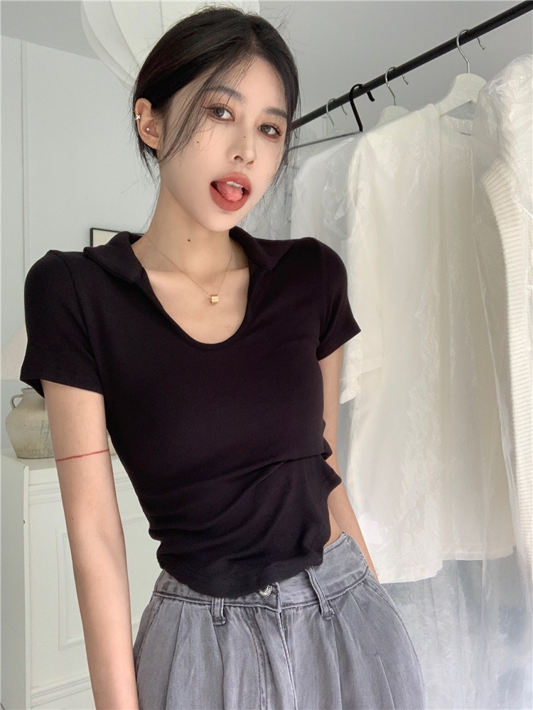 Áo Thun Tay Ngắn Màu Trơn Dáng Ôm Quyến Rũ Dành Cho Nữ