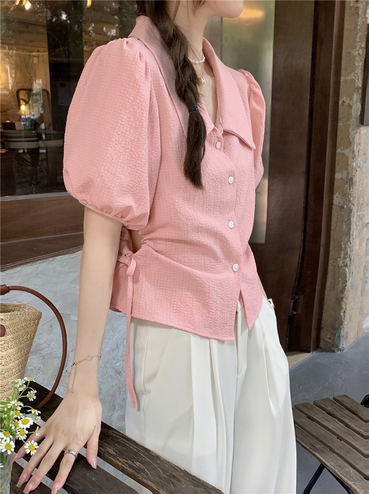 Áo Sơ Mi Cột Dây Màu Trơn Kiểu Pháp Thời Trang Mùa Hè 64552