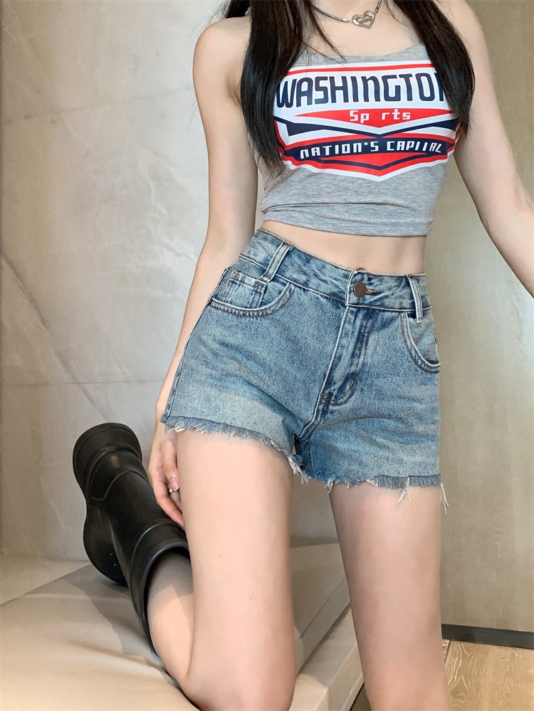 65016 Mùa Hè Quần Short Jean Mỏng Màu Xanh Nhìn Nữ