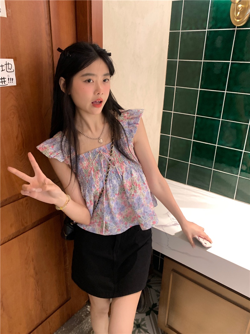 65714 Phong Cách Mới Áo Yếm Hoa Tay Bèo