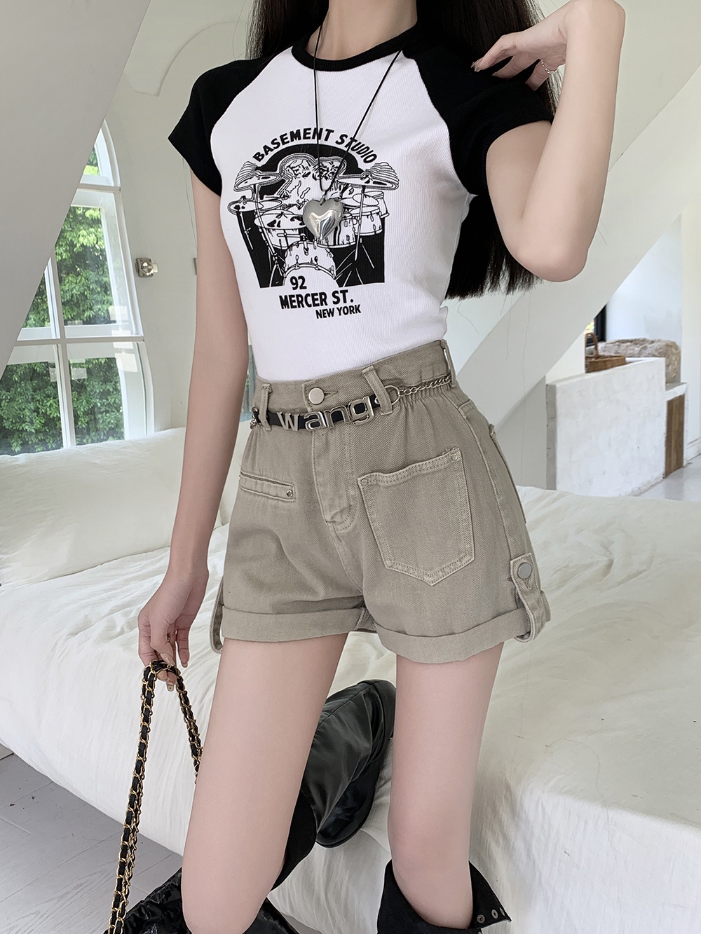 Quần Short Denim Ống Rộng Lưng Cao Co Giãn Phong Cách Mới Mùa Hè 64802