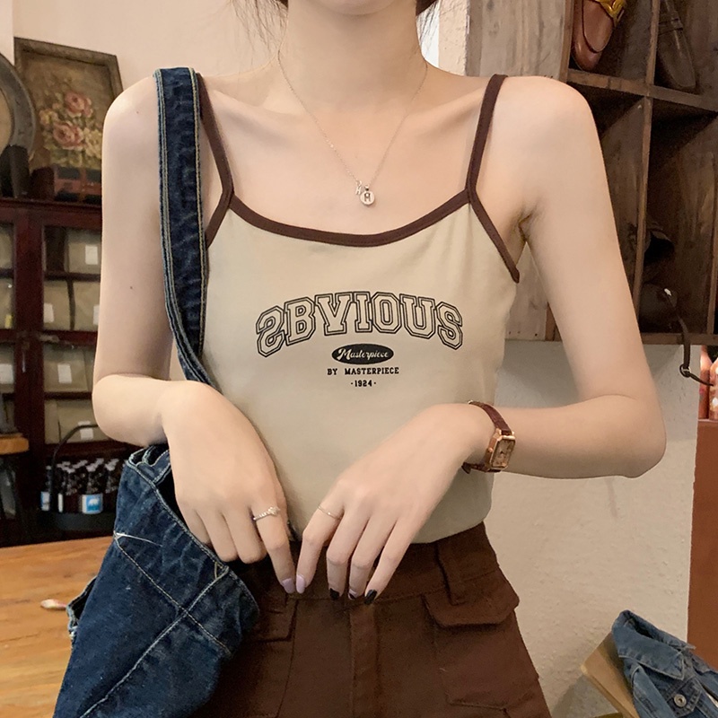 Áo Hai Dây Cotton Trơn In Chữ Thời Trang Mùa Hè 65111