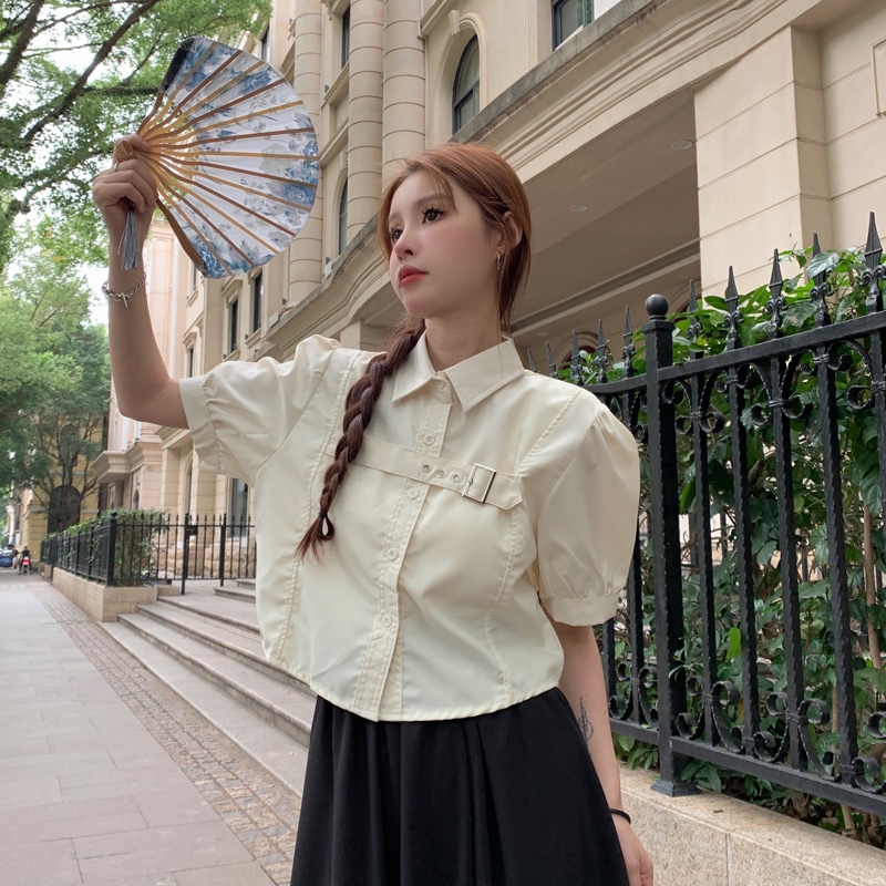 Áo Croptop Tay Ngắn Kiểu Hàn Quốc Thiết Kế Xinh Xắn Cho Nữ