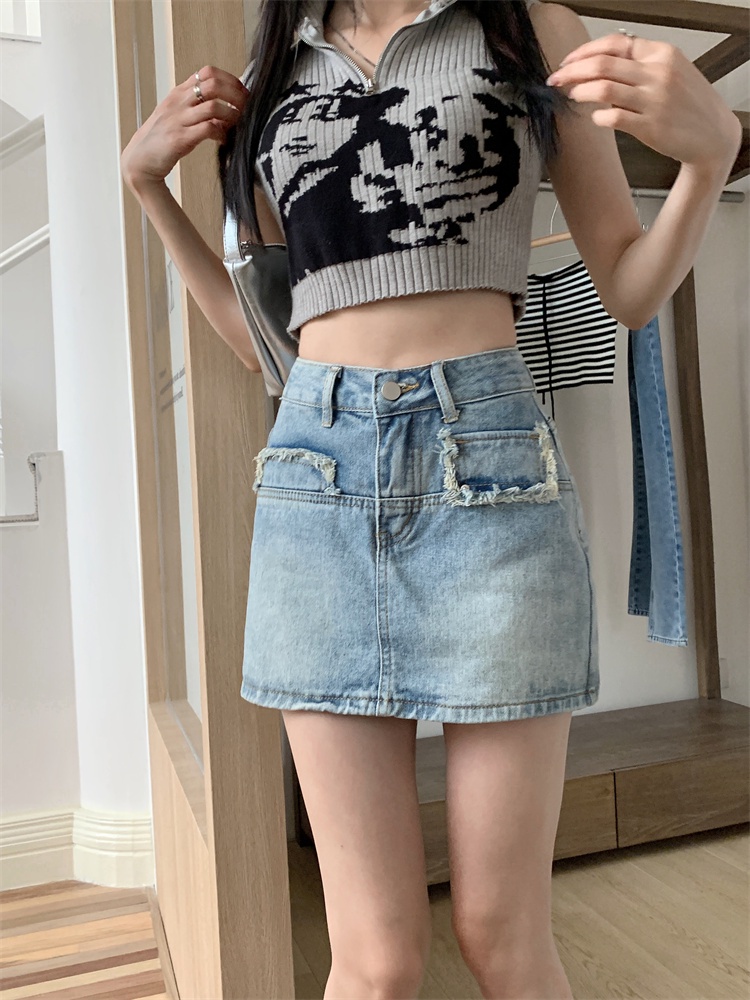 Chân Váy Denim Lưng Cao Dáng Dài Phối Tua Rua Thời Trang Cá Tính 66598