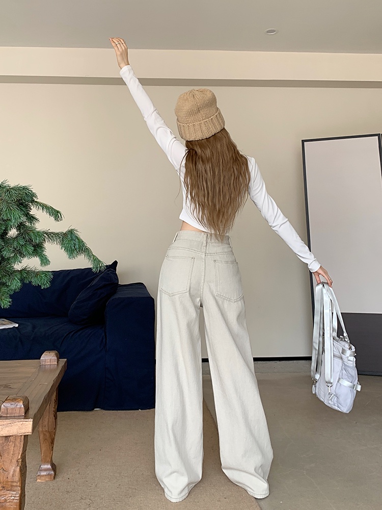 67034 apricot all-match denim nữ thường quần rộng-leg