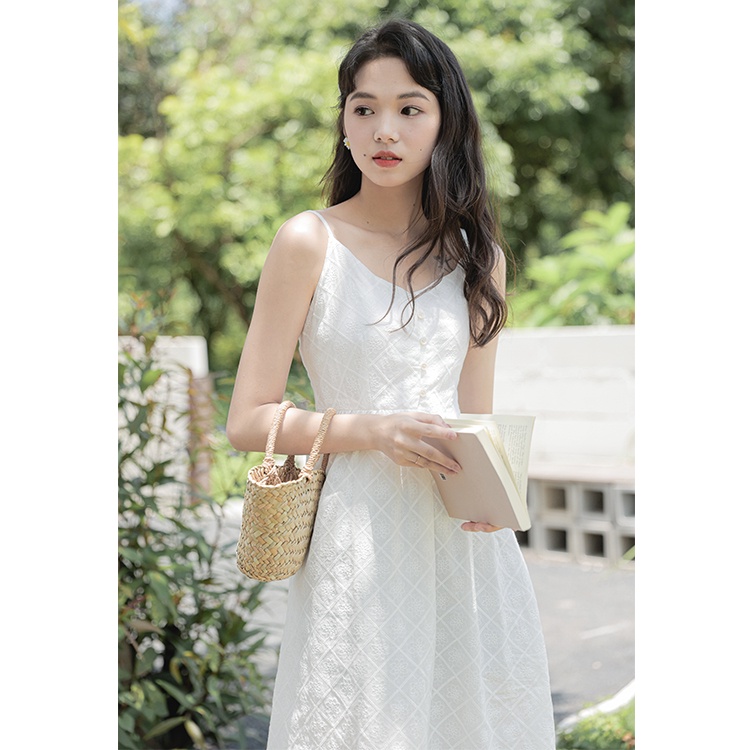 Đầm Hai Dây Dáng Dài Màu Trắng Thời Trang 62046
