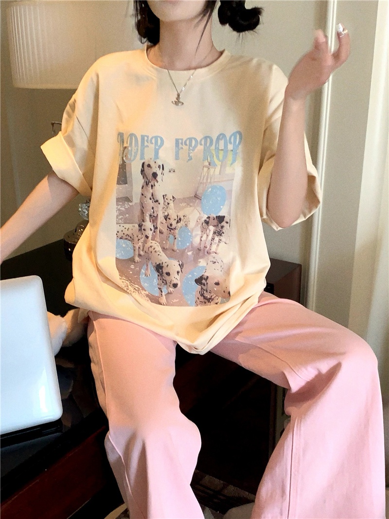 Áo Thun Ngắn Tay Dáng Rộng In Hình Chú Cún Kiểu vintage Thời Trang Mùa Hè Cho Nữ