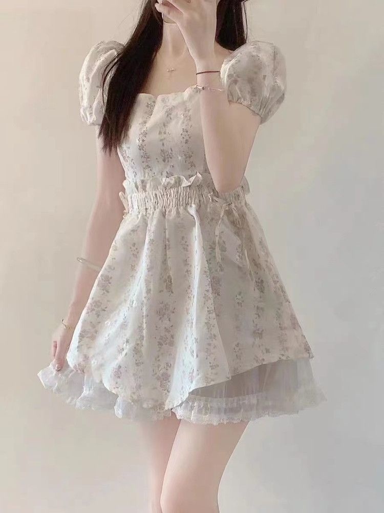 Đầm Hoa Tiểu Thư Chít Eo Sang Trọng Thiết Kế Tay Áo  Dành Cho Nữ Sinh
