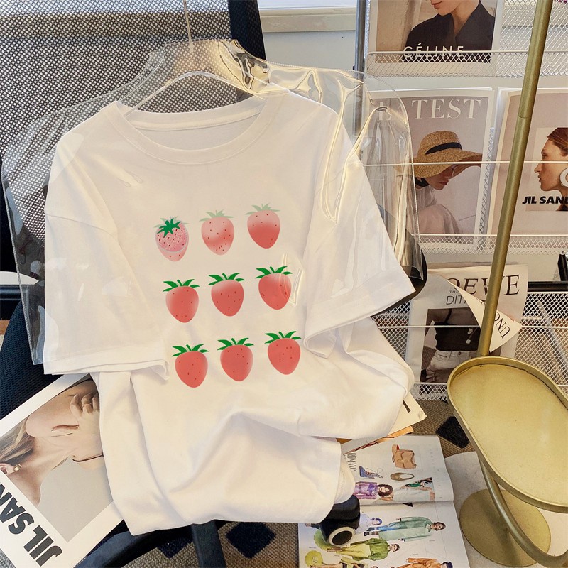 Áo Thun Cotton Tinh Khiết Dáng Rộng In Hình Dâu Tây Phong Cách Mới 62801