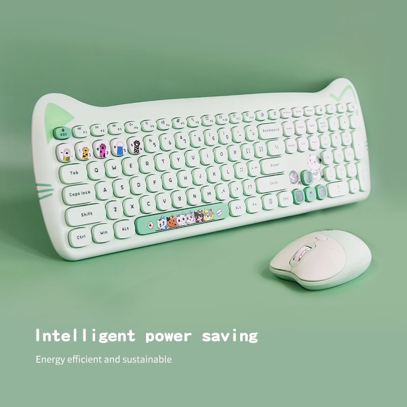 Bàn Phím Và Chuột Không Dây 2.4GHz Màu retro Dễ Thương Tương Thích Với Windows, Máy Tính Để Bàn