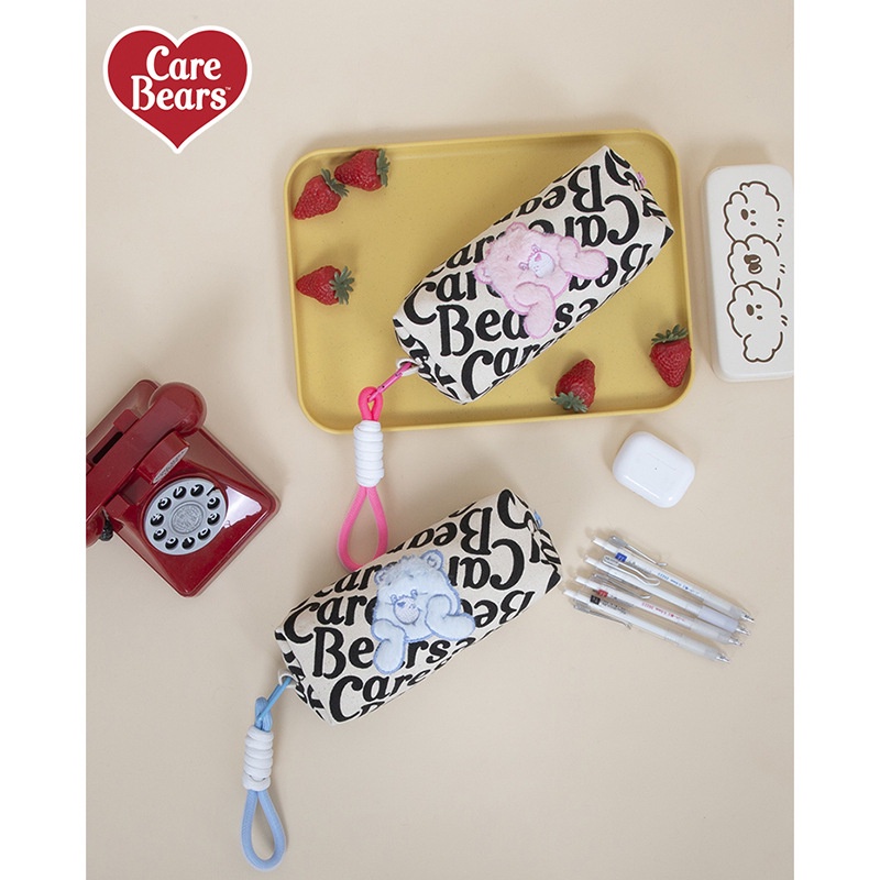 Túi Đựng Bút / Đồ Trang Điểm Bằng Vải Canvas Tay Cầm Hình Gấu Chăm Sóc Da Cho Học Sinh