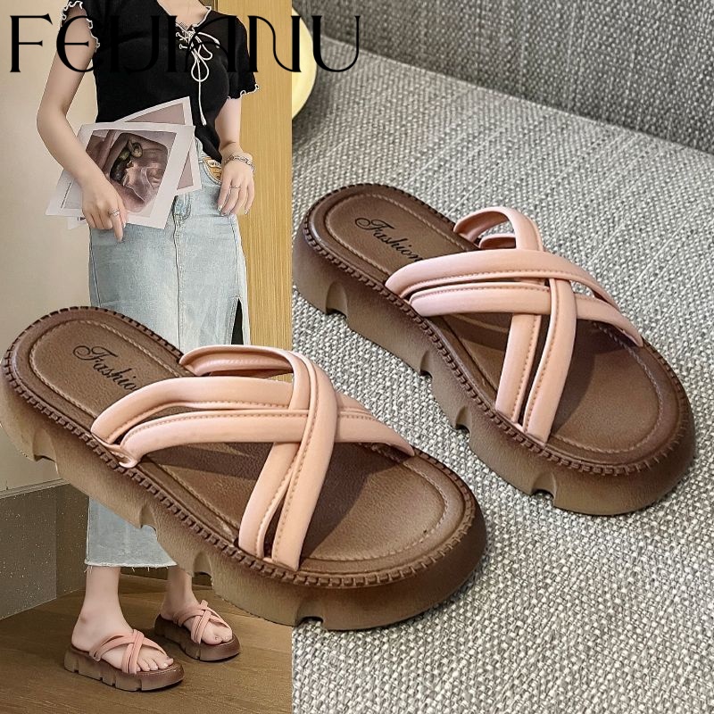 FEIJIANU dép sandal nữ giày dép đế cao 060309