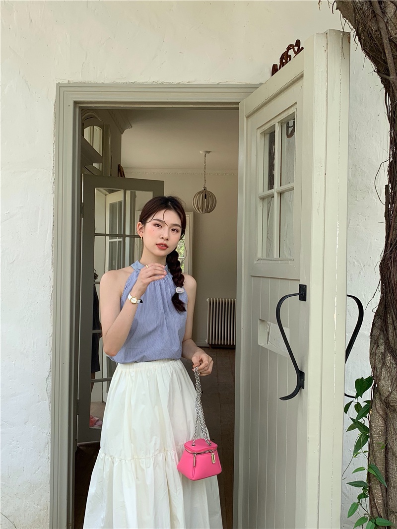 Áo Hai Dây Họa Tiết Kẻ Sọc Thắt Dây Sau Lưng Phong Cách Pháp 64735