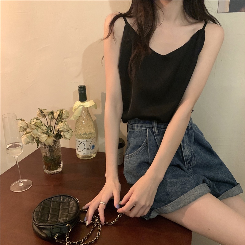 Áo Voan Hai Dây Cổ Chữ v Dáng Rộng Màu Sắc Kẹo Ngọt Thời Trang Mùa Hè 6